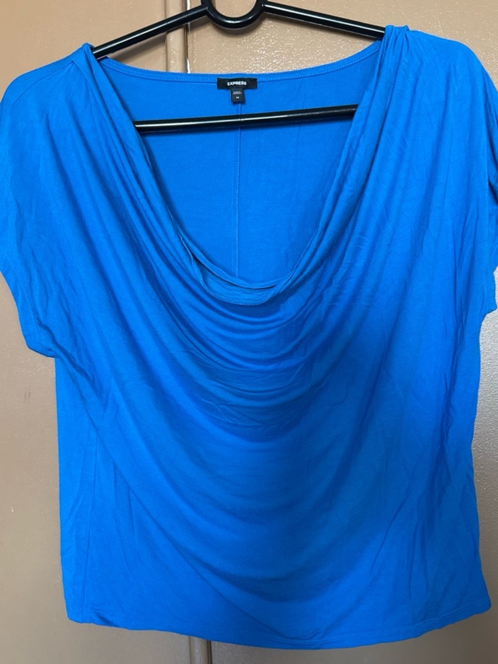 Express Women's Vibrant Blue Draped Cowl Neck Blouse